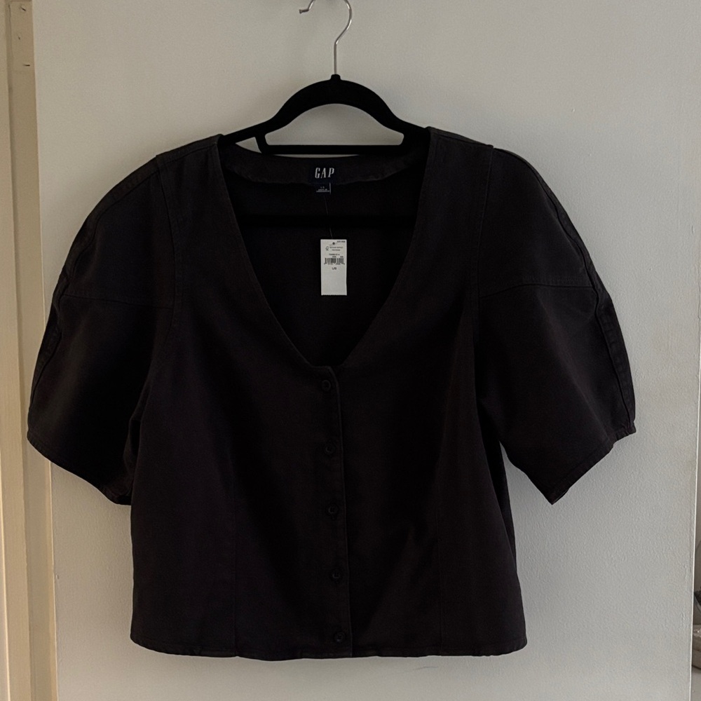 NWT Gap Women's Black V-Neck Denim Blouse - Picture 8 of 8